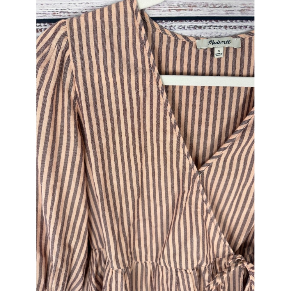 Madewell Pink Brown Striped Wrap Peplum Top S - Picture 6 of 6